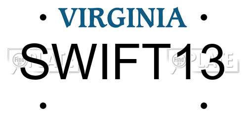 SWIFT13 Virginia License Plate