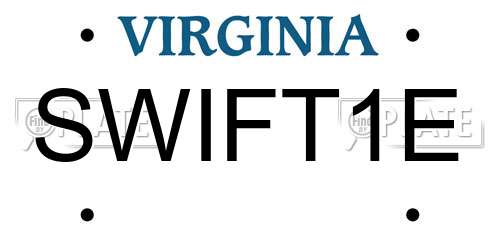 SWIFT1E Virginia License Plate