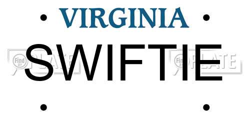 SWIFTIE Virginia License Plate