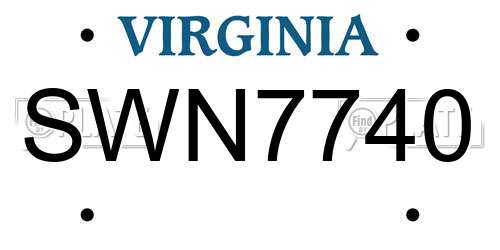 SWN7740 Virginia License Plate