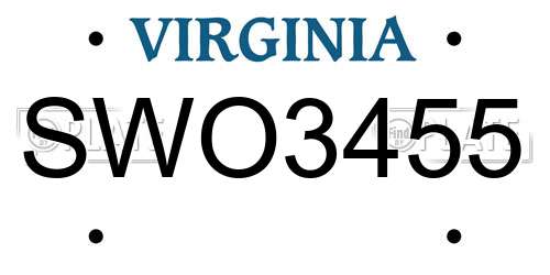 SWO3455 Virginia License Plate