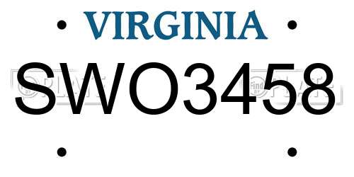 SWO3458 Virginia License Plate