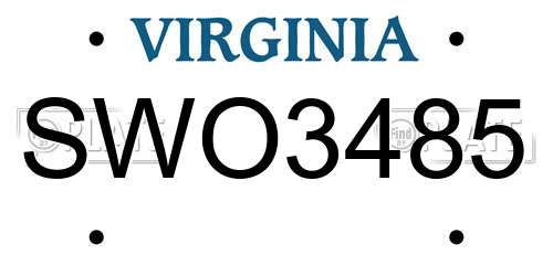 SWO3485 Virginia License Plate