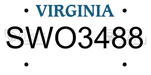SWO3488 Virginia License Plate