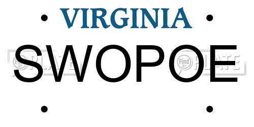 SWOPOE Virginia License Plate