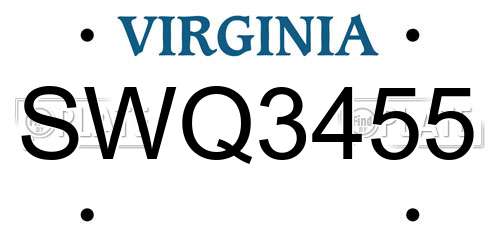 SWQ3455 Virginia License Plate