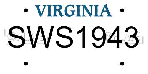SWS1943 Virginia License Plate