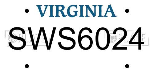 SWS6024 Virginia License Plate