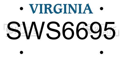 SWS6695 Virginia License Plate