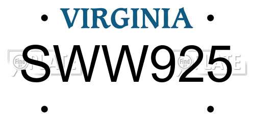 SWW925 Virginia License Plate
