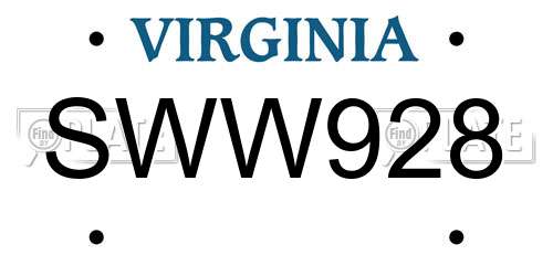SWW928 Virginia License Plate