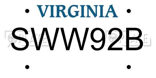SWW92B Virginia License Plate