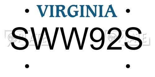 SWW92S Virginia License Plate