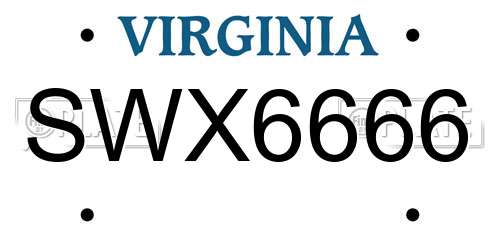 SWX6666 Virginia License Plate