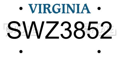 SWZ3852 Virginia License Plate