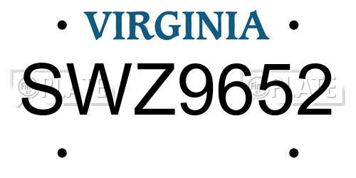 SWZ9652 Virginia License Plate