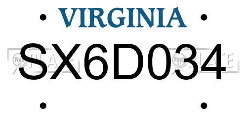 SX6D034 Virginia License Plate