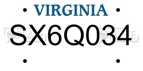 SX6Q034 Virginia License Plate