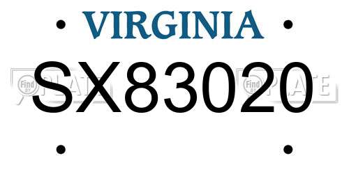 SX83020 Virginia License Plate