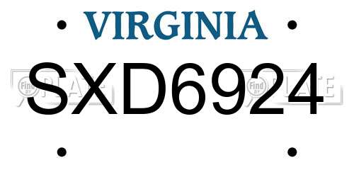SXD6924 Virginia License Plate