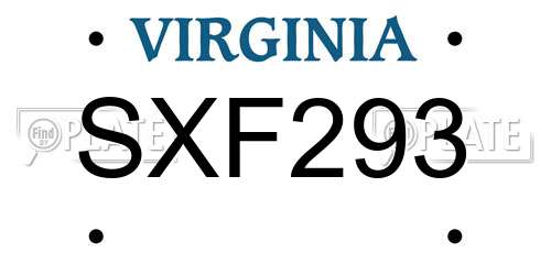 SXF293 Virginia License Plate