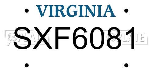SXF6081 Virginia License Plate