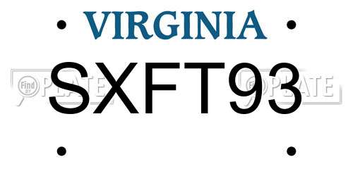 SXFT93 Virginia License Plate