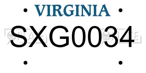 SXG0034 Virginia License Plate