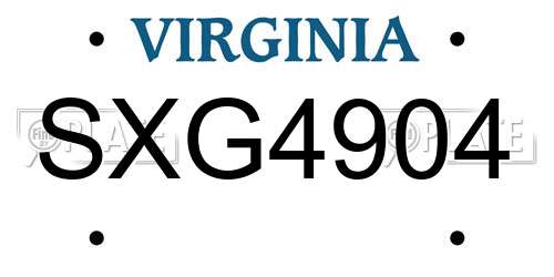 SXG4904 Virginia License Plate