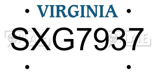 SXG7937 Virginia License Plate