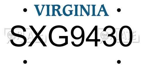 SXG9430 Virginia License Plate