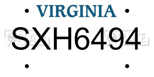 SXH6494 Virginia License Plate