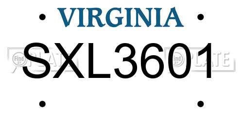 SXL3601 Virginia License Plate