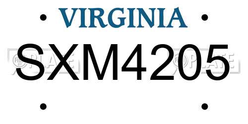 SXM4205 Virginia License Plate
