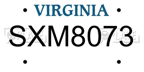 SXM8073 Virginia License Plate