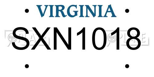SXN1018 Virginia License Plate