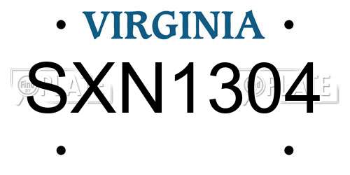 SXN1304 Virginia License Plate