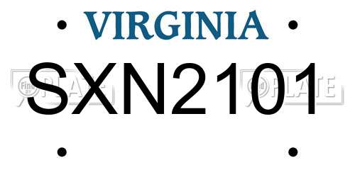 SXN2101 Virginia License Plate