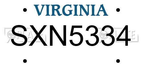 SXN5334 Virginia License Plate