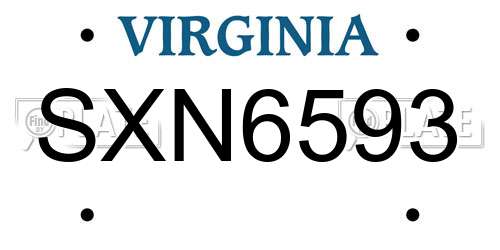SXN6593 Virginia License Plate