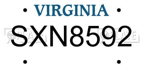 SXN8592 Virginia License Plate
