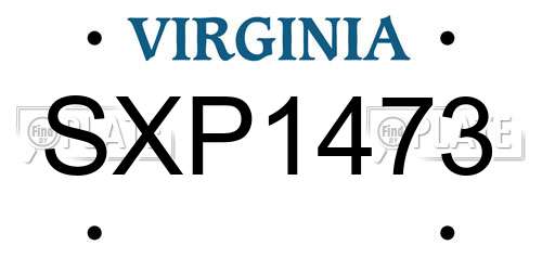SXP1473 Virginia License Plate