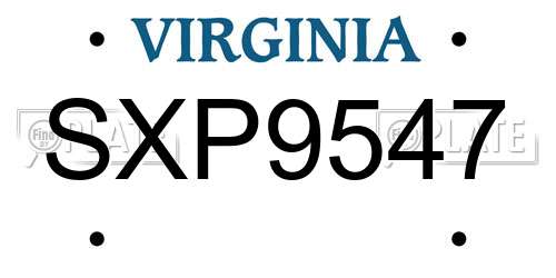 SXP9547 Virginia License Plate