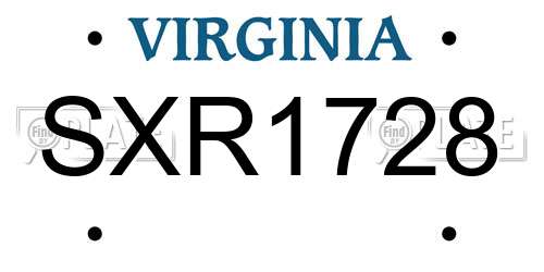 SXR1728 Virginia License Plate