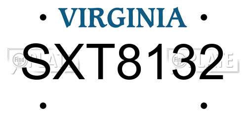 SXT8132 Virginia License Plate
