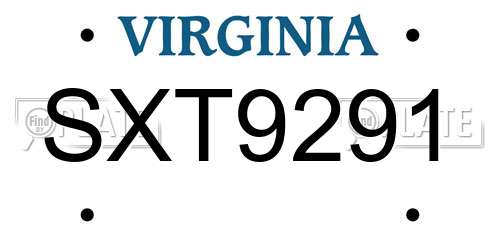 SXT9291 Virginia License Plate