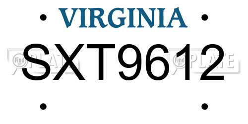 SXT9612 Virginia License Plate