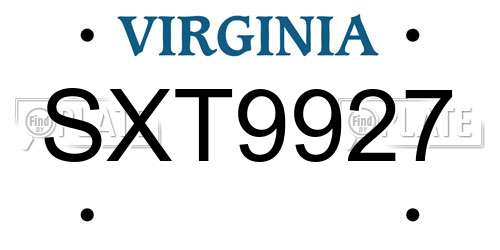 SXT9927 Virginia License Plate