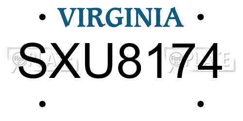 SXU8174 Virginia License Plate