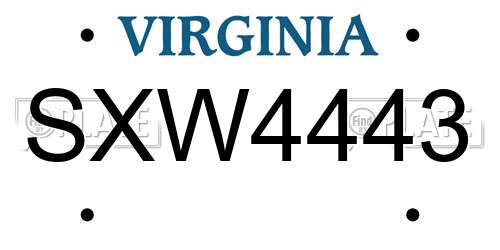 SXW4443 Virginia License Plate
